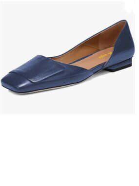 Wo Wagas Dark Blue Side Cut Block Low Heel Square Toe Slip On Shoe Working Party